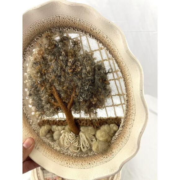VTG Set of 2 Round Wall Hanging Ceramic Pottery Framed Tree Weaving Loom Decor - Picture 13 of 16